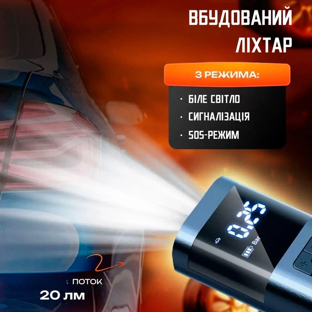 Автомобильный компрессор (насос) 6000 Mah портативный автокомпрессор с аккумулятором и монитором 12 В - изображение 4