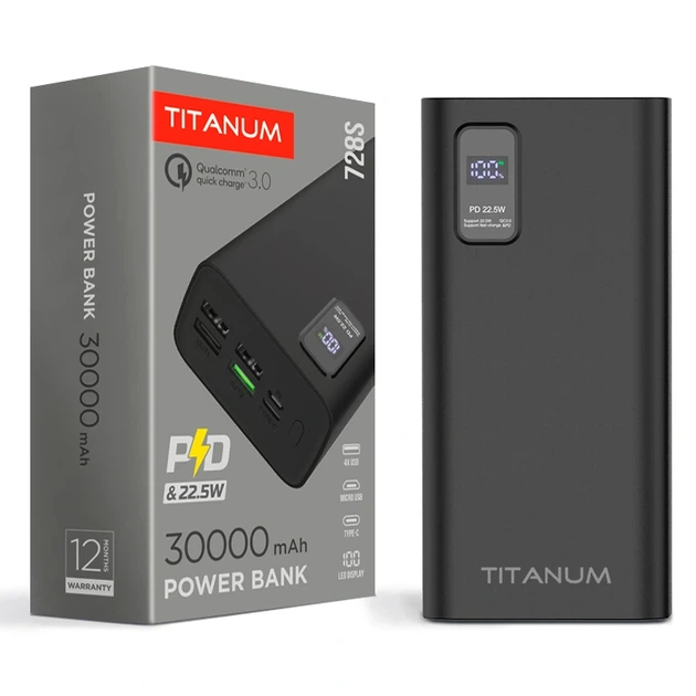 Повербанк TITANUM 728S 22.5W Black 30000 мАг - зображення 4