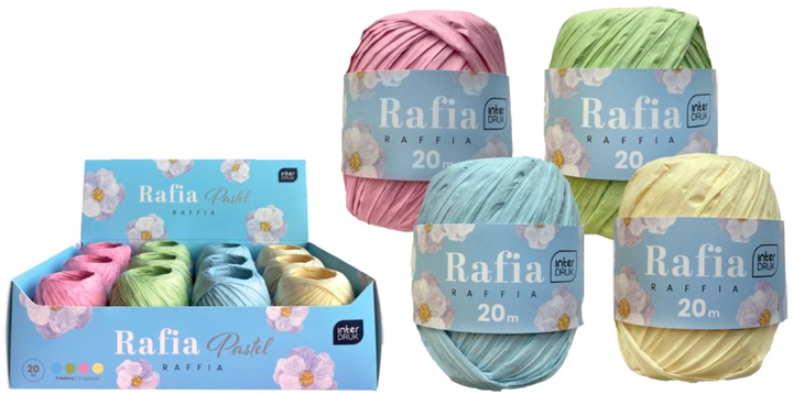 Rafia na szpulce Interdruk 20 m 12 szt Pastelowa (5902277345684) - obraz 1