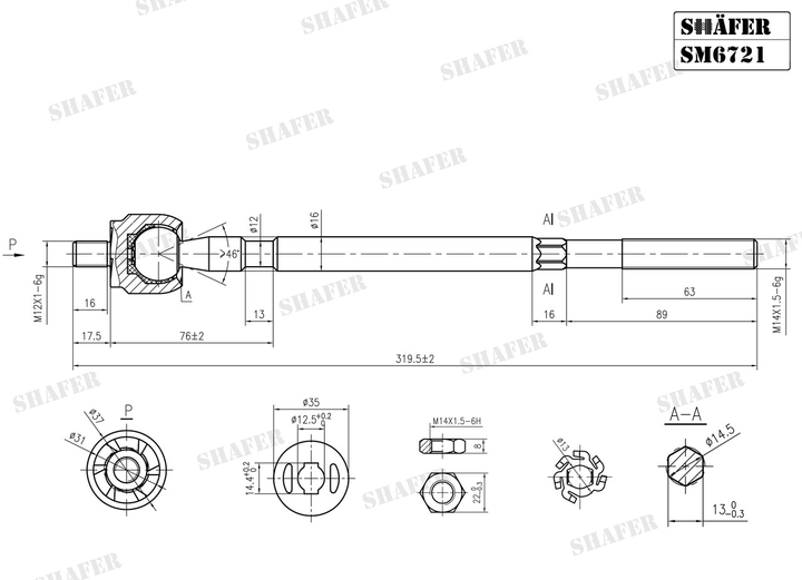 SM6721 Рульова тяга Renault Kangoo I, -97, Гідропідсилювач- Shafer - зображення 2