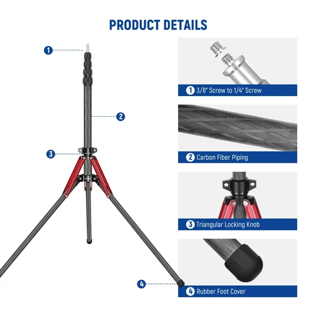 Профессиональная карбоновая стойка для света штатив трипод Neewer ST250R для фототехники 250см - изображение 7