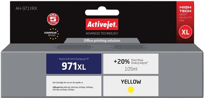 Tusz Activejet Premium do HP 971XL CN628AE Yellow (AH-971YRX) - obraz 1