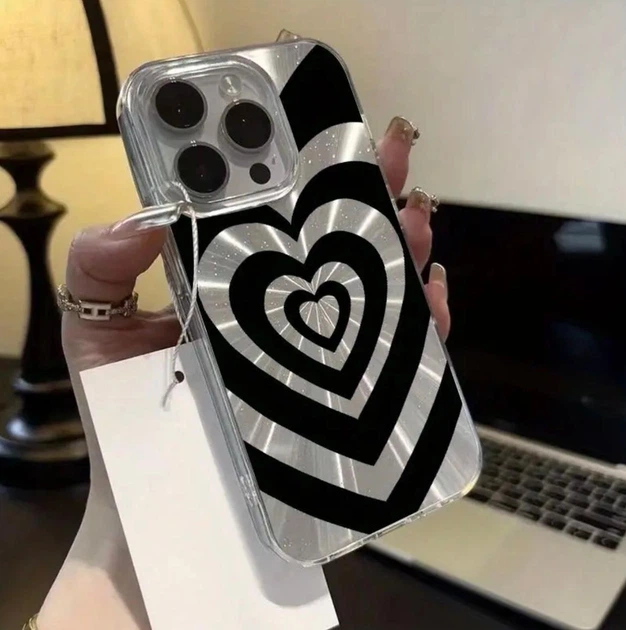 Панель Зеброве серце з блискітками для Apple Iphone 14 Pro Silver - изображение 7