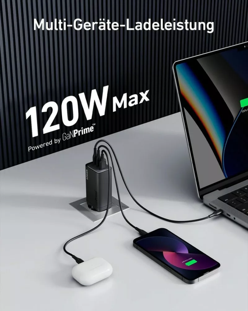 Ładowarka sieciowa Anker 120 W GaN 737 III 2 x USB-C 1 x USB-A Black (A2148312) - obraz 2