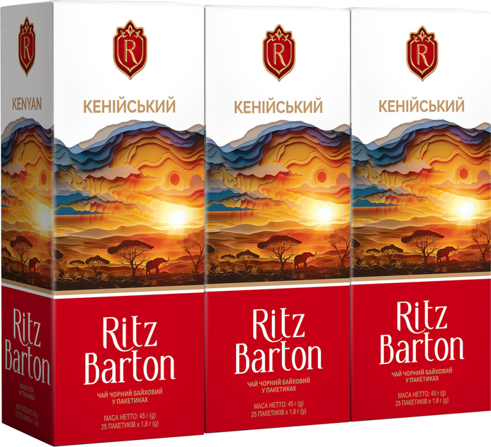 Акція на Упаковка чаю чорного Ritz Barton Kenyan Байховий 25 пакетиків х 1.8 г x 3 пачки від Rozetka