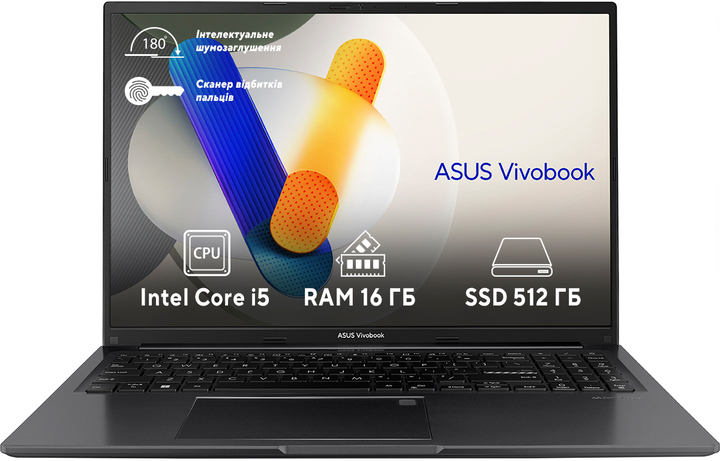 Ноутбук ASUS VivoBook 16 X1605ZA-MB521 (90NB0ZA3-M00H20) Indie Black / 16" IPS WUXGA+ / Intel Core i5-1235U / RAM 16 ГБ / SSD 512 ГБ / Підсвітка клавіатури - зображення 2