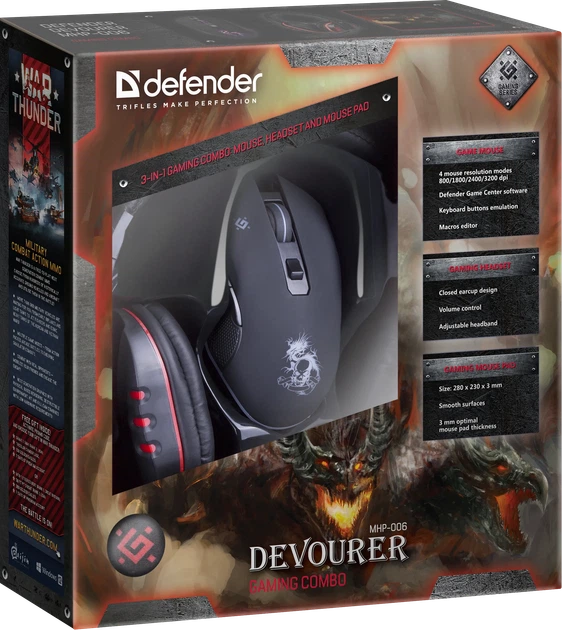 Миша Defender Devourer MHP-006 USB з ігровою поверхнею і гарнітурою Black (52006) - Фото 11 Миша Defender Devourer MHP-006 USB з ігровою поверхнею і гарнітурою Black (52006) - зображення 11