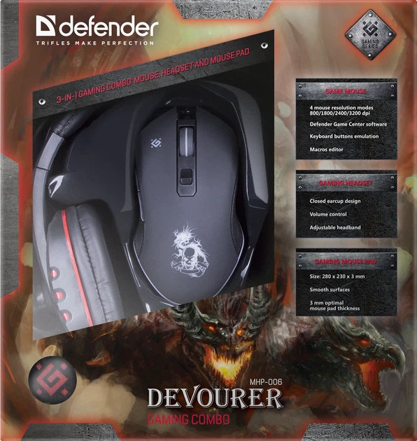 Миша Defender Devourer MHP-006 USB з ігровою поверхнею і гарнітурою Black (52006) - Фото 12 Миша Defender Devourer MHP-006 USB з ігровою поверхнею і гарнітурою Black (52006) - зображення 12
