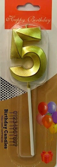 Свічка цифра 3D "5" золота, 5 см - Фото 1 Свічка цифра 3D "5" золота, 5 см - зображення 1