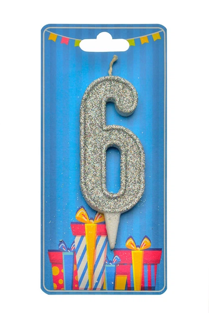 Свеча цифра 6 серебро - Фото 1 Свеча цифра 6 серебро - изображение 1