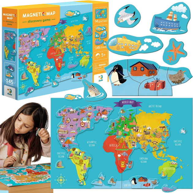 Puzzle DoDo magnetyczne - Mapa Świata 145 elementów (200201) (4820198243548) - obraz 6