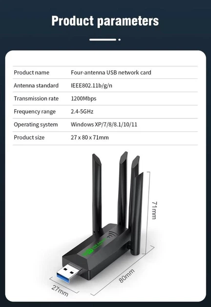 Двухдиапазонный Wi-Fi адаптер LA06 1200M 5 ГГц/2,4 ГГц Free Driver 4 антенны, 802.11AC USB3.0 - изображение 10
