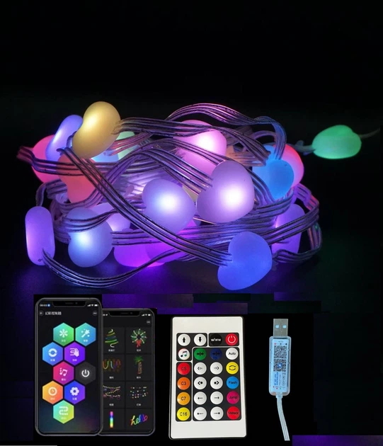 Гирлянда Умная светодиодная Dream collor 33LED 5м большие Сердечка MultiRGB USB управление от смартфона и пульта дистанционного управления - Фото 1 Гирлянда Умная светодиодная Dream collor 33LED 5м большие Сердечка MultiRGB USB управление от смартфона и пульта дистанционного управления - изображение 1