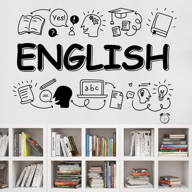 Вінілова наклейка на стіну English 154х97см декор для школи англійська у класі Happy Pocket Чорний матовий (HP-087M-070M) - зображення 3