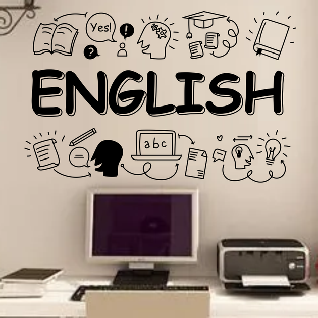 Вінілова наклейка на стіну English 154х97см декор для школи англійська у класі Happy Pocket Чорний матовий (HP-087M-070M) - зображення 5