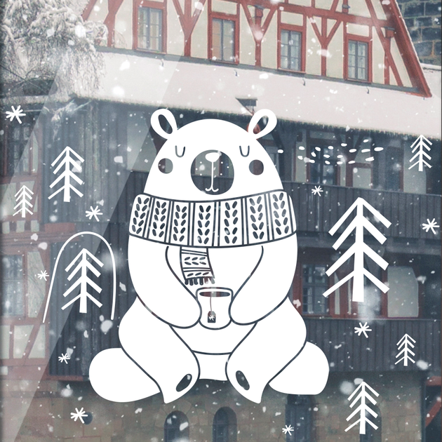 Новогодние наклейки на окна Белый медведь с чашкой елочки снежинки Happy Pocket Набор M глянцевая Белый (HP-121M-010GL) - Фото 4 Новогодние наклейки на окна Белый медведь с чашкой елочки снежинки Happy Pocket Набор M глянцевая Белый (HP-121M-010GL) - изображение 4