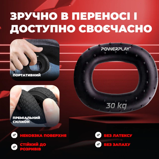 Кистевой эспандер силиконовый для укрепления хвата и реабилитации, уровень сопротивления 30 кг, черный (2368512117) - изображение 7