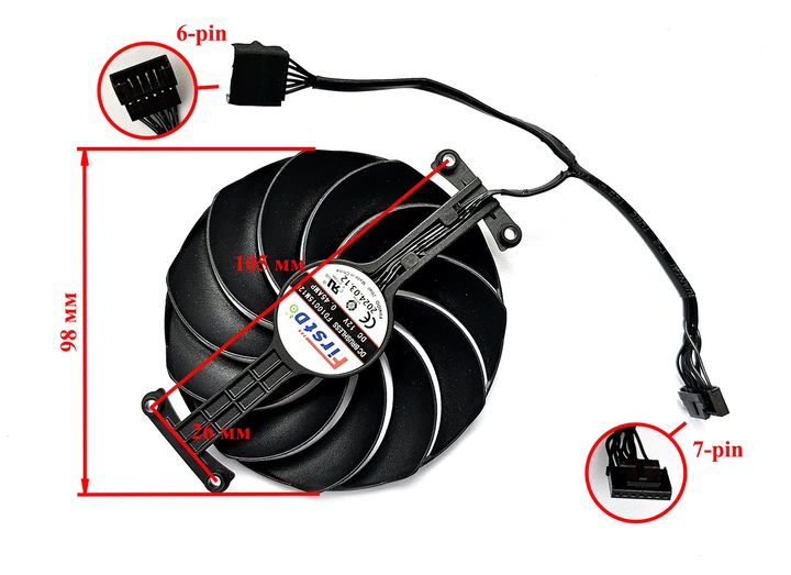 Вентилятор кулер FirstD для видеокарты ASUS TUF (orgnl) RTX 4070 Ti S 4090 7-pin FD10015M12D (CF1015U12D T129215SU T129215BU) (№515.03) - изображение 3