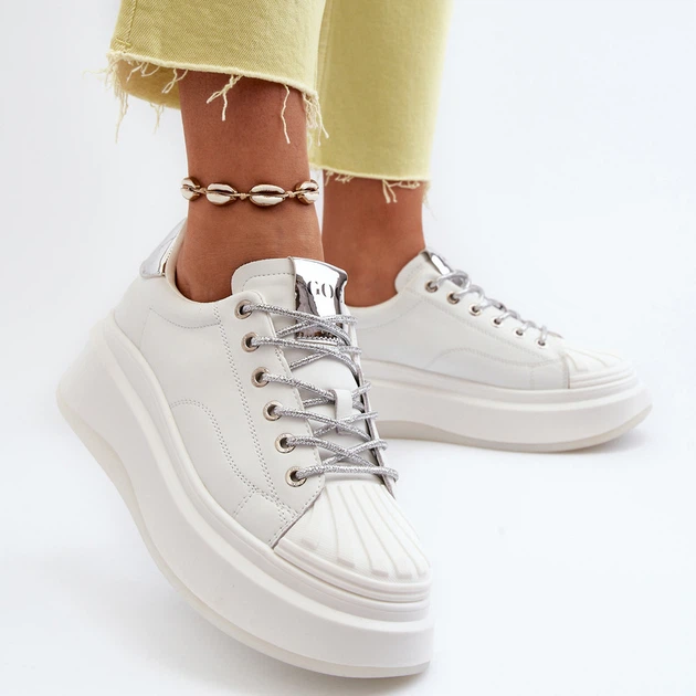 Sneakersy damskie na wysokiej platformie GOE NN2N4033 37 Biały/Srebrny (5903163998410) - obraz 9