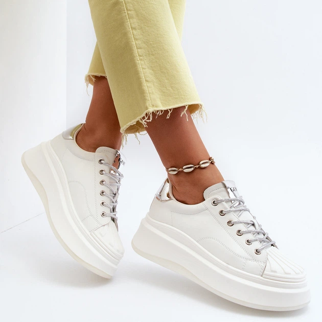 Sneakersy damskie na wysokiej platformie GOE NN2N4033 40 Biały/Srebrny (5903163998441) - obraz 8