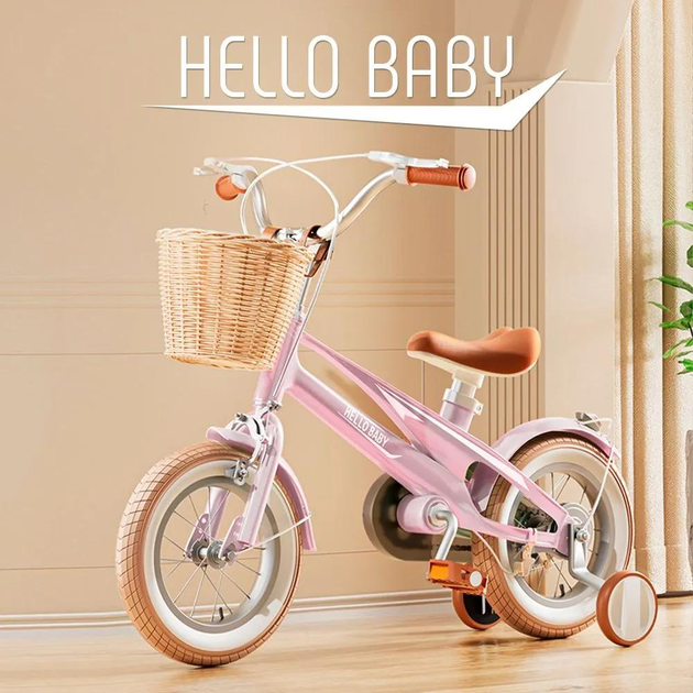 Детский велосипед с боковыми колесами и корзинкой Hello Baby, колеса 16 ...