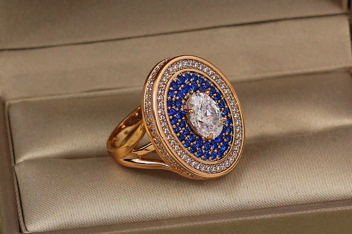 Кільце Xuping Jewelry Титул із синіми каменями р 16 золотисте - Фото 2 Кільце Xuping Jewelry Титул із синіми каменями р 16 золотисте - зображення 2