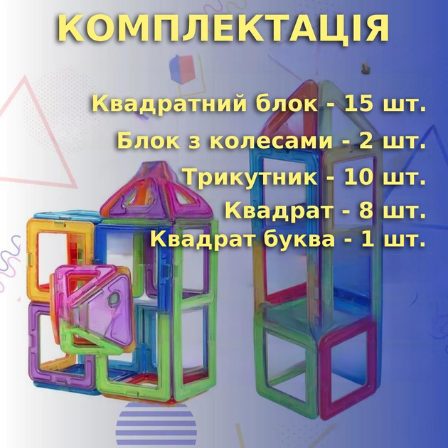 Магнітний кольоровий ігровий конструктор для хлопчиків і дівчаток для дітей 36 деталей - зображення 3