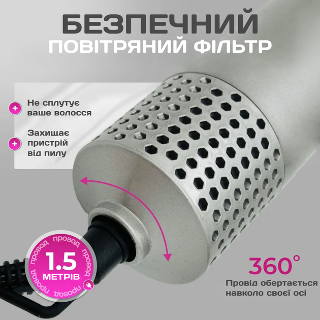 Профессиональный фен стайлер с кейсом 5 в 1 щетка, выпрямитель для укладки и завивки волос с насадками - изображение 5