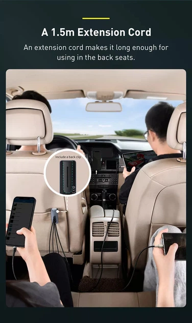Автомобільний зарядний пристрій Baseus Share Together (3USB+Type-C) Fast Charging 120W (PPS, PD3.0, QC3.0) з виносним зарядним блоком 1.5 м для задніх пасажирів - зображення 10