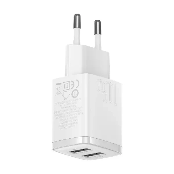 Зарядний пристрій Baseus Compact Charger 2USB 2.1A 10.5W, білий - Фото 5 Зарядний пристрій Baseus Compact Charger 2USB 2.1A 10.5W, білий - зображення 5