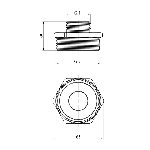 Ніпель перехідний латунний LexLine 2" × 1" НН (зовнішня різьба), нікельований, PN10 - зображення 2
