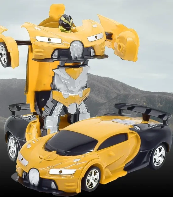 Машинка-трансформер на радіокеруванні AToys Bugatti-Robot 1:18 світлові ефекти Чорно-жовта - зображення 4