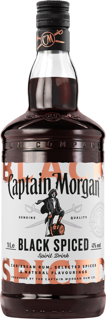 Алкогольный напиток на основе Карибского рома Captain Morgan Spiced Black 1 л 40% (5000281034980) - изображение 1
