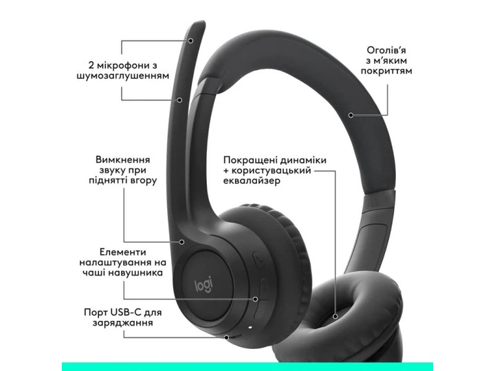 Спеціалізована гарнітура Logitech ZONE 300 Midnight Black (981-001407) - зображення 6