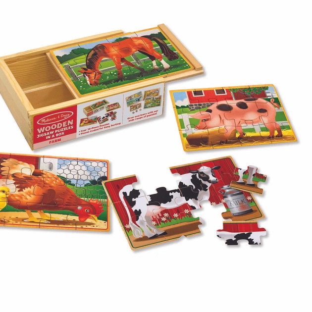 Деревянный пазл 4 в 1 Melissa&Doug "Животные на ферме" 12х4 элементов 15х20 см MD13793 - Фото 4 Деревянный пазл 4 в 1 Melissa&Doug "Животные на ферме" 12х4 элементов 15х20 см MD13793 - изображение 4