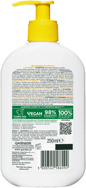 Emulsja do mycia twarzy Garnier Skin Naturals Vitamin C rozświetlająca 250 ml (3600542586092) - obraz 2