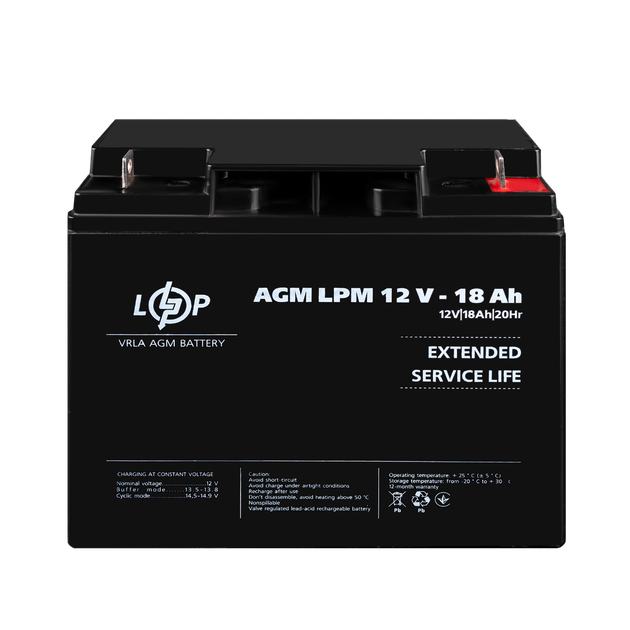 Акумулятор свинцево-кислотний LogicPower AGM LPM 12 - 18 AH - зображення 2
