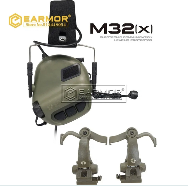 Тактические активные наушники Earmor M32 (X) MOD4 с гарнитурой + крепление на шлем чебурашки М16 - изображение 1