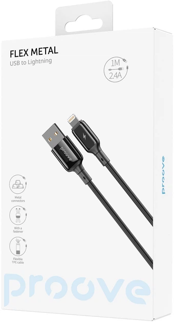 Кабель Proove Flex Metal Lightning 2.4 A 1 м Black (505010001) - изображение 2