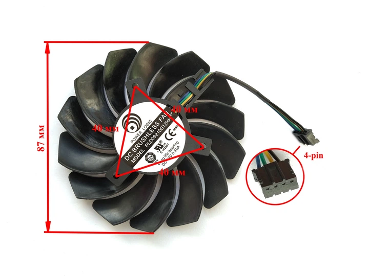 Вентилятор для видеокарты MSI 1660 Super RTX 2060 Super Gaming 87 мм (orgnl) PowerLogic PLD09210S12HH (T129215SU PLD09210B12HH) кабель 4 см (№349.02) - изображение 4
