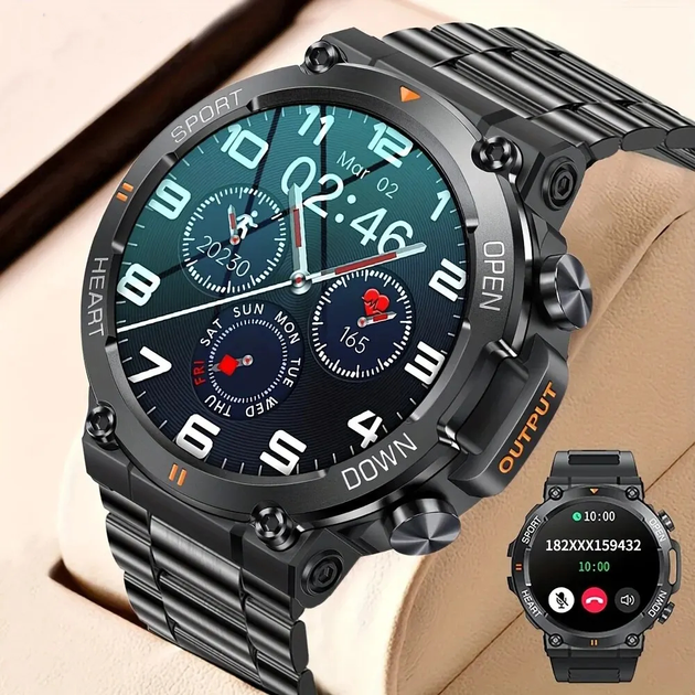 Смарт Часы Черные Мужские Однотонные Круглые Smart Storm Steel, 2 ...