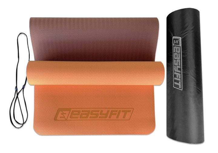 Коврик для йоги и фитнеса EasyFit TPE+TC 6 мм двухслойный + Чехол персиковый-коричневый - изображение 2