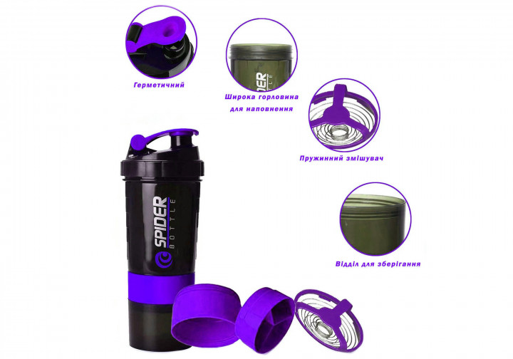 Шейкер спортивный EasyFit Spider 0,5 л Черно-фиолетовый - изображение 2