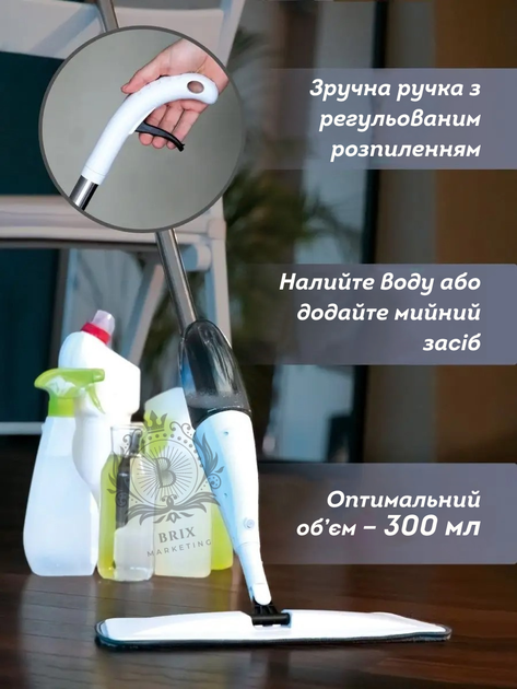 Швабра Water Spray Mop с распылителем воды для влажной и сухой уборки,с насадкой из микрофибры Белый с серым - изображение 7