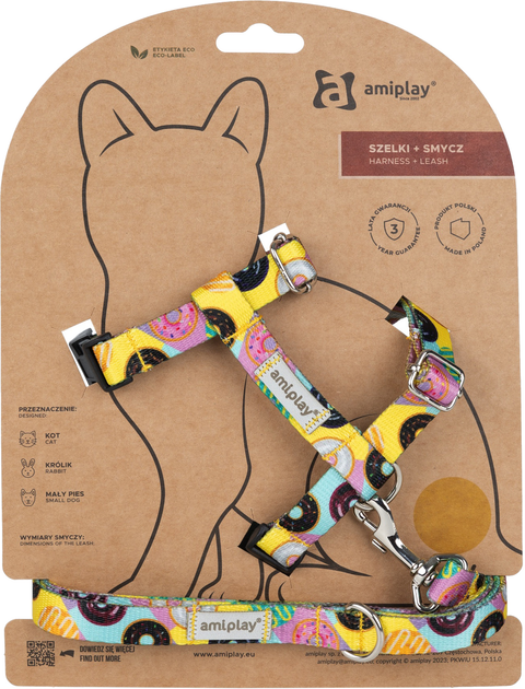 Шлея зі шнурком для котів Amiplay BeHappy Cat Guard M Donut (5907563305038) - зображення 1