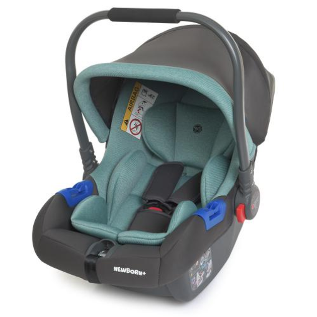 Дитяче автокрісло EL CAMINO ME 1043 NEWBORN+ Штатний ремінь, група 0+, 0-13 кг, 5-точкові ремені зелений - изображение 1