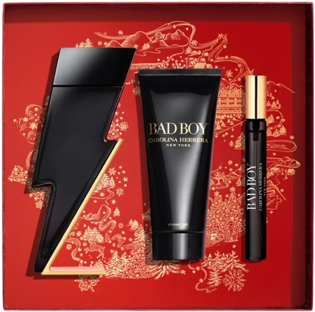 Zestaw prezentowy dla mężczyzn Carolina Herrera Bad Boy Woda toaletowa 100 ml + Żel pod prysznic 100 ml + Miniaturka Woda toaletowa 10 ml (8411061101995) - obraz 2