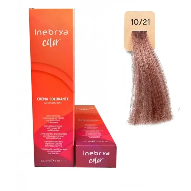 Крем-краска для волос Inebrya Color Linseed Oil and Aloe Vera 10/21 платиновый пудровый блондин 100 мл - Фото 2 Крем-краска для волос Inebrya Color Linseed Oil and Aloe Vera 10/21 платиновый пудровый блондин 100 мл - изображение 2