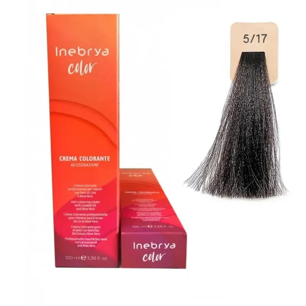Крем-фарба для волосся Inebrya Color Linseed Oil and Aloe Vera 5/17 світло-коричневий кашемір 100 мл - зображення 2
