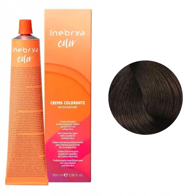 Крем-краска для волос Inebrya Color Linseed Oil and Aloe Vera 5/73 светлый каштан коричнево-золотистый 100мл - Фото 2 Крем-краска для волос Inebrya Color Linseed Oil and Aloe Vera 5/73 светлый каштан коричнево-золотистый 100мл - изображение 2